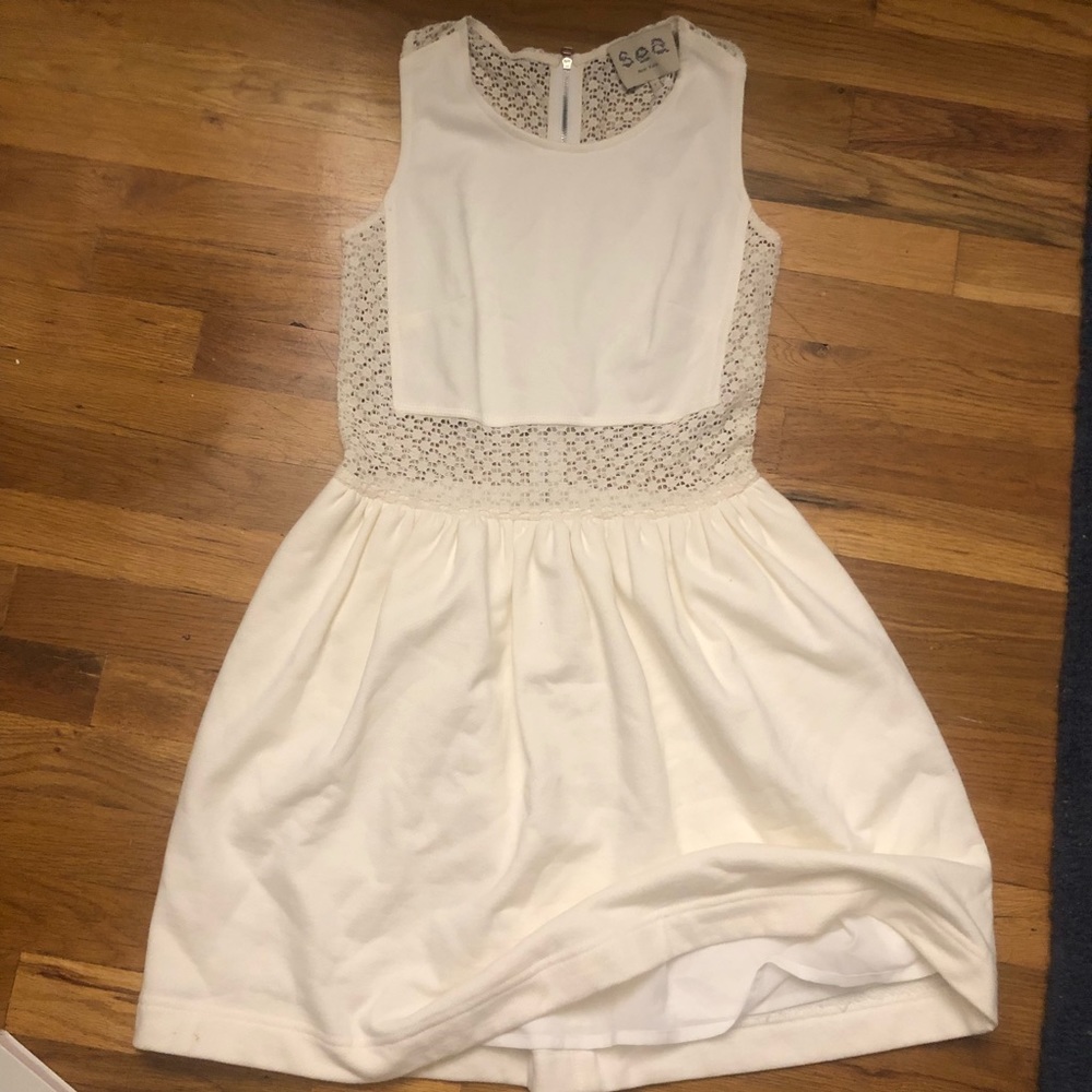 Sea New York Cream Lace-Panel Sleeveless Dress